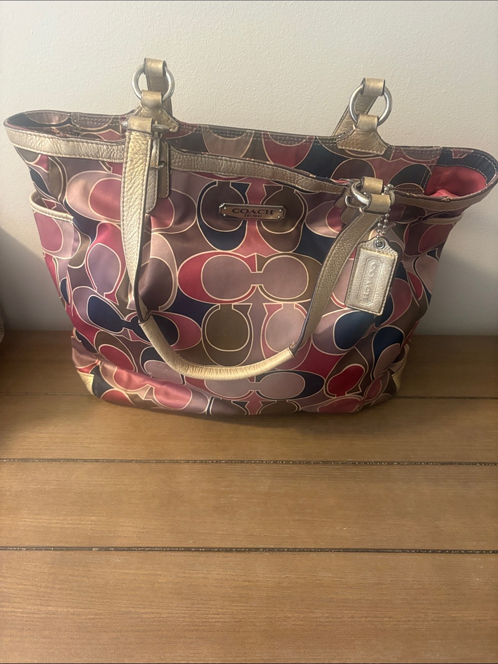 Coach Multicolor Signature Tote with Gold Trim